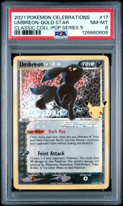 2021 POKEMON CELEBRATIONS CLASSIC COLLECTION #17 UMBREON-GOLD STAR PSA 8 - Image 1