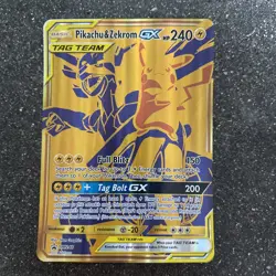 JUMBO Oversized Pikachu & Zekrom GX Tag Team Gold Promo SM248 Pokemon NM - Image 1