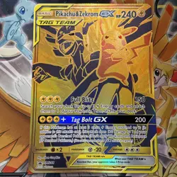 JUMBO Oversized Pikachu & Zekrom GX Tag Team Gold Promo SM248 Pokemon NM - Image 1