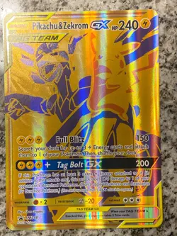 JUMBO Oversized Pikachu & Zekrom GX Tag Team Gold Promo SM248 Pokemon NM - Image 1