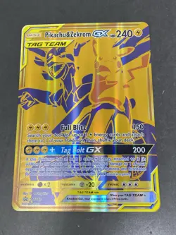 JUMBO Oversized Pikachu & Zekrom GX Tag Team Gold Promo SM248 Pokemon NM - Image 2