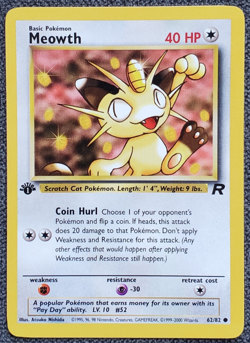 1st Edition Meowth - Team Rocket - #62/82 - Vintage Pokemon Card 2000 WOTC - Image 1