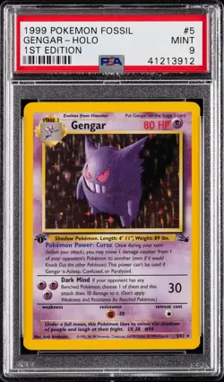 1999 POKEMON FOSSIL 1ST ED #5 GENGAR-HOLO PSA 9 - Image 1