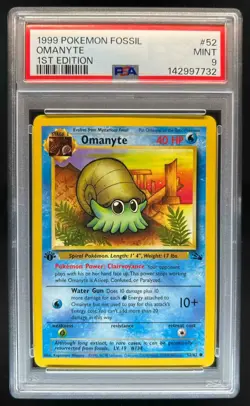 1999 Pokemon Fossil 1st Edition Omanyte #52/62 PSA 9 - Image 1