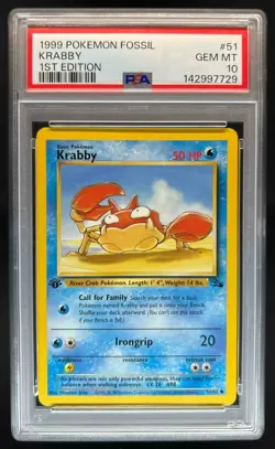 1999 Pokemon Fossil 1st Edition Krabby #51/62 PSA 10 - Image 1