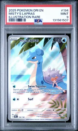 2025 POKEMON DRI EN DESTINED RIVALS MISTY'S LAPRAS ILLUSTRATION RARE #194 PSA 9 - Image 1