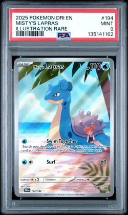 2025 POKEMON DRI EN-DESTINED RIVALS ILLUSTRATION RARE #194 MISTY'S LAPRAS PSA 9 - Image 1