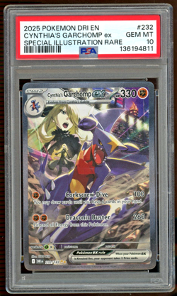 2025 Pokemon DRI EN Cynthia's Garchomp EX Special Illustration Rare 232 PSA 10 - Image 1