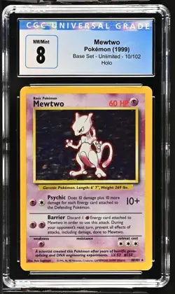 Mewtwo 10/102 Base Set Unlimited 1999 Pokemon CGC 8 - Image 1
