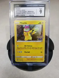 2022 Pokemon SWSH Black Star Promo Pikachu CGC 9 With Swirl Pokemon Go Tin - Image 1