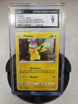 2022 Pokemon SWSH Black Star Promo Pikachu CGC 9 With Swirl Pokemon Go Tin - Image 2