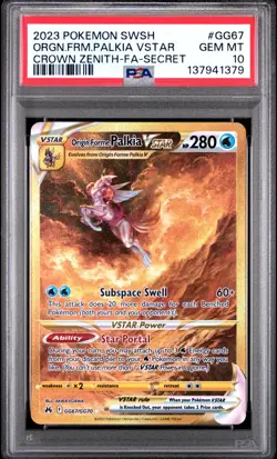 2023 POKEMON SWSH CROWN ZENITH #GG67 FULL ART/ORIGIN FORME PALKIA VSTAR PSA 10 - Image 1