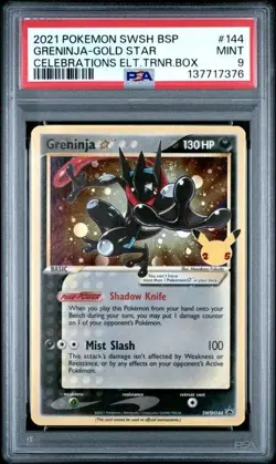 2021 POKEMON SWSH BLACK STAR PROMO #144 GRENINJA-GOLD STAR CELEBRATIONS PSA 9 - Image 1
