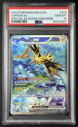 ZAPDOS EX PSA 10 2023 POKEMON MEW EN #202/165 SPECIAL ILLUSTRATION RARE SIR 961 - Image 1