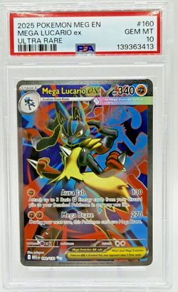 🔥PSA 10 2025 POKEMON - MEGA EVOLUTION ULTRA RARE #160 MEGA LUCARIO EX PSA 10🔥 - Image 1