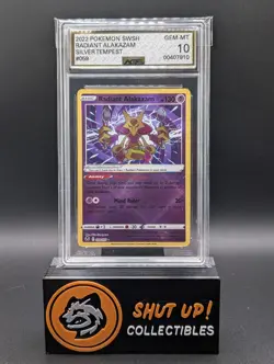 Radiant Alakazam 059/195 Cross Hatch Holo Pokemon SWSH Silver Tempest AGS 10 - Image 1