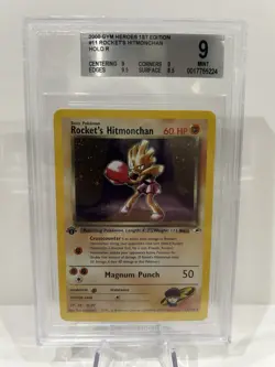 Rocket's Hitmonchan 1st Edition 011/132 Gym Heroes Holo BGS 9 Mint Like PSA - Image 1