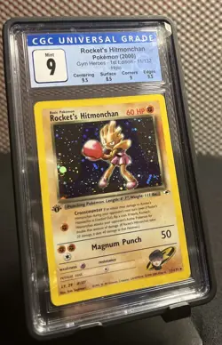 CGC 9 MINT Rocket's Hitmonchan Gym Heroes 1st Edition 11/132 Holo Pokemon Card - Image 1