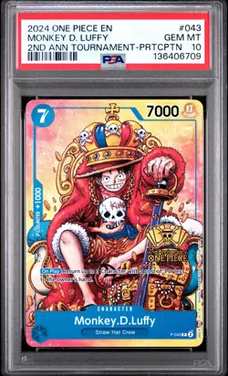 2024 ONE PIECE PROMOS 2ND ANNIV TOURNAMENT-PARTICIPATION MONKEY D. LUFFY PSA 10 - Image 1