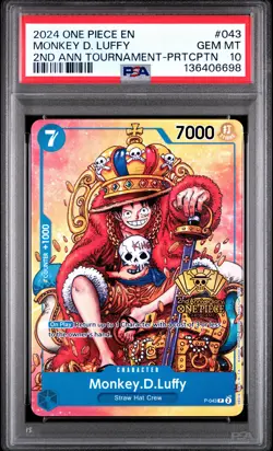 2024 ONE PIECE PROMOS 2ND ANNIV TOURNAMENT-PARTICIPATION MONKEY D. LUFFY PSA 10 - Image 1