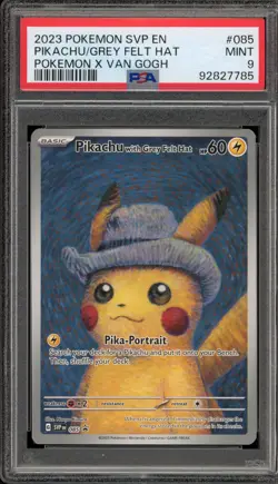 Pokemon Pikachu with Grey Felt Hat Van Gogh Full Art Promo SVP EN 085 PSA 9 Mint - Image 1