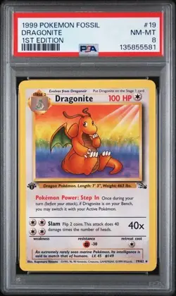 🔥 Pokemon TCG 🔥 Dragonite #19 1st Edition Fossil Non Holo WOTC PSA 8 NM-MT 🔥 - Image 3