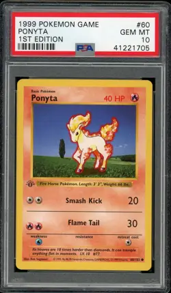 1999 POKEMON GAME BASE SET 1ST EDITION #60 PONYTA PSA 10 GEM MT - Image 1