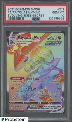 2021 Pokemon SWSH Evolving Skies Secret #217 FA Rayquaza VMAX PSA 10 - Image 1