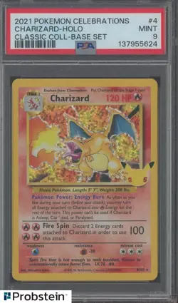 2021 Pokemon Celebrations Classic Base Set #4 Charizard Holo PSA 9 - Image 1