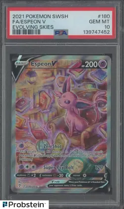 2021 Pokemon SWSH Evolving Skies #180 FA Espeon V PSA 10 GEM MINT - Image 1