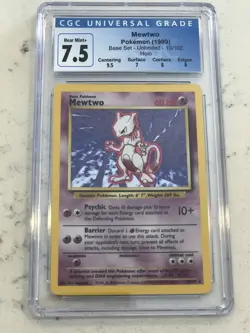 Pokemon Mewtwo Base Set Unlimited Holo Rare 10/102 1999 NM+ CGC 7.5 (PSA 8). - Image 1