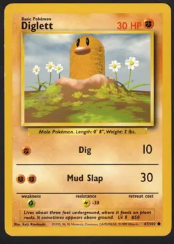 Pokemon Diglett Base Set 47/102 Common Unlimited - NM - Image 1