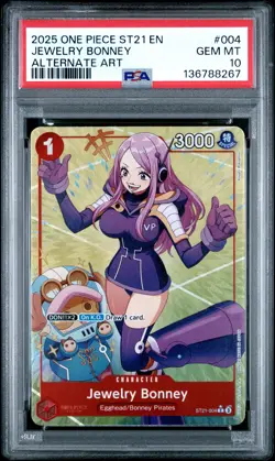 2025 ONE PIECE STARTER DECK ST21-EX GEAR 5 ALTERNATE ART JEWELRY BONNEY PSA 10 - Image 1