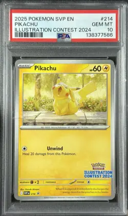 PIKACHU PSA 10 2025 POKEMON SVP EN #214 ILLUSTRATION CONTEST 2024 GEM 7586 - Image 1
