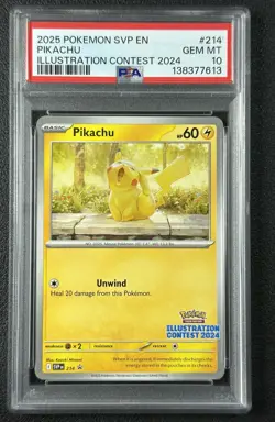 PIKACHU PSA 10 2025 POKEMON SVP EN #214 ILLUSTRATION CONTEST 2024 GEM 7613 - Image 1