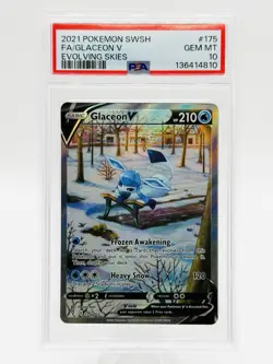 PSA 10 GEM MINT - GLACEON V - ALTERNATE FULL ART 175/203 Pokemon Evolving Skies - Image 1