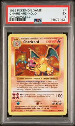 1999 POKEMON GAME SHADOWLESS #4 CHARIZARD-HOLO PSA 5 - Image 1