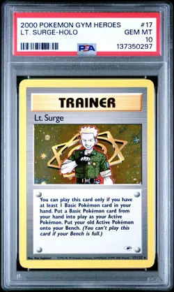 2000 POKEMON GYM HEROES #17 LT. SURGE-HOLO PSA 10 - Image 1
