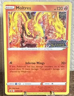 Pokemon TCG Moltres (Prerelease) SWSH18 Brilliant Stars Black Star Promo Stamp - Image 1