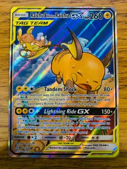 Raichu & Alolan Raichu GX (221/236) Unified Minds Tag Team Alt Art Pokemon Card! - Image 1