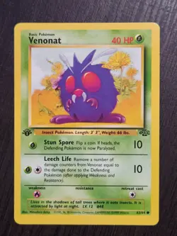 1st Edition Venonat Jungle Pokemon Card NM/LP 63/64 Common #2 - Image 1