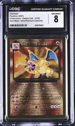 🔥🔥 CGC 8 NM/MINT Gold Metal Charizard 4/102 Pokemon Celebrations Classic - Image 1