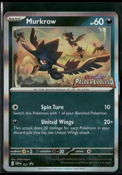 Pokemon TCG Murkrow SVP021 Black Star Promo Paldea Evolved Pre Release - Image 1