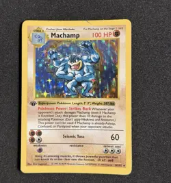 Pokemon TCG MACHAMP 1st First Edition Shadowless Base Set 8/102 Rare Card Holo - Image 1