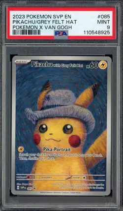 #1 2023 Pokemon SVP En Pokemon X Van Gogh #085 Pikachu Grey Felt Hat PSA 9 - Image 1