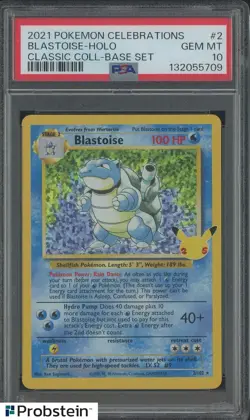 2021 Pokemon Celebrations Classic Coll Base Set #2 Blastoise Holo PSA 10 - Image 1