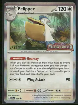 Pelipper SVP 022 STAFF - Pokemon TCG Black Star Promo Paldea Evolved Pre Release - Image 1