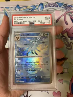 2025 Pokemon Prismatic Evolutions Glaceon 025 Masterball Reverse Holo MINT PSA 9 - Image 1