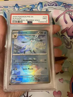 2025 Pokemon Prismatic Evolutions Glaceon 025 Masterball Reverse Holo MINT PSA 9 - Image 3