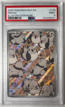 Pidove Illustration Rare PSA 9 MINT (2025) Pokemon Black Bolt BLK-EN 148/086 - Image 1